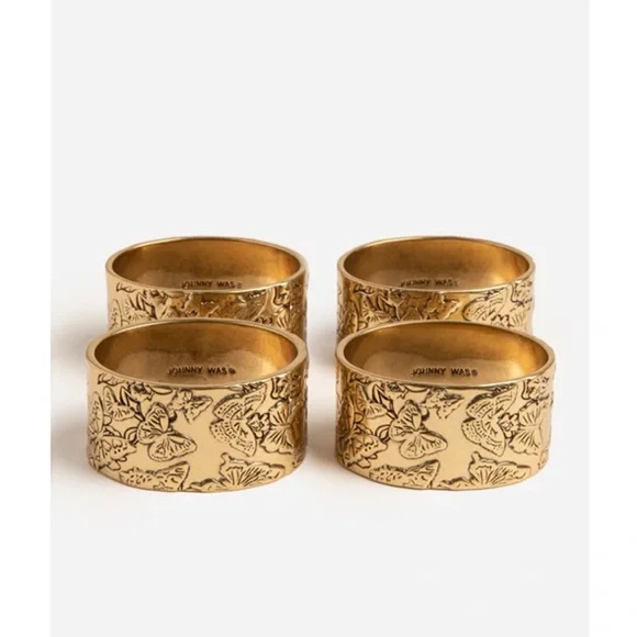 NWT set of 4 Johnny Was Butterfly 🦋 Brass Napkin Rings. - Picture 1 of 8
